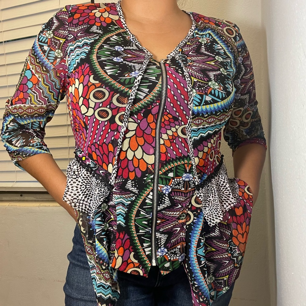 Vintage abstract y2k zip up top